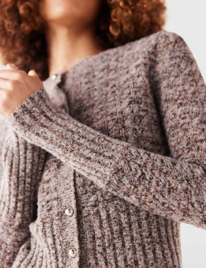 Women Ribbed Chunky Knit Cardigan Mottled Grey Stella McCartney Knitwear Women Ribbed Chunky Knit Cardigan Mottled Grey Stella McCartney Knitwear