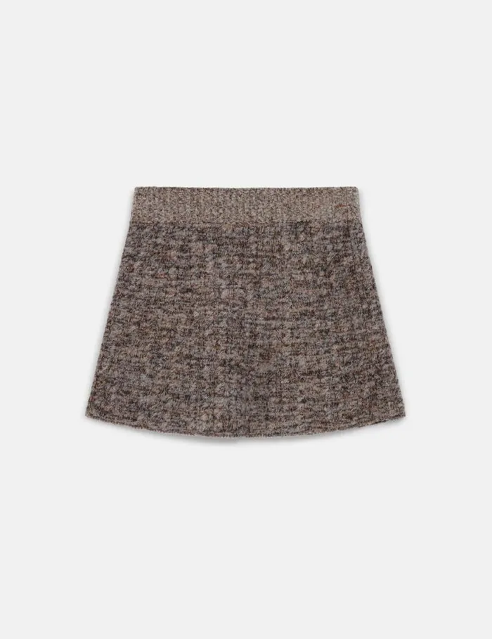Women Ribbed Chunky Knit Mini Skirt Mottled Grey Stella McCartney Knitwear