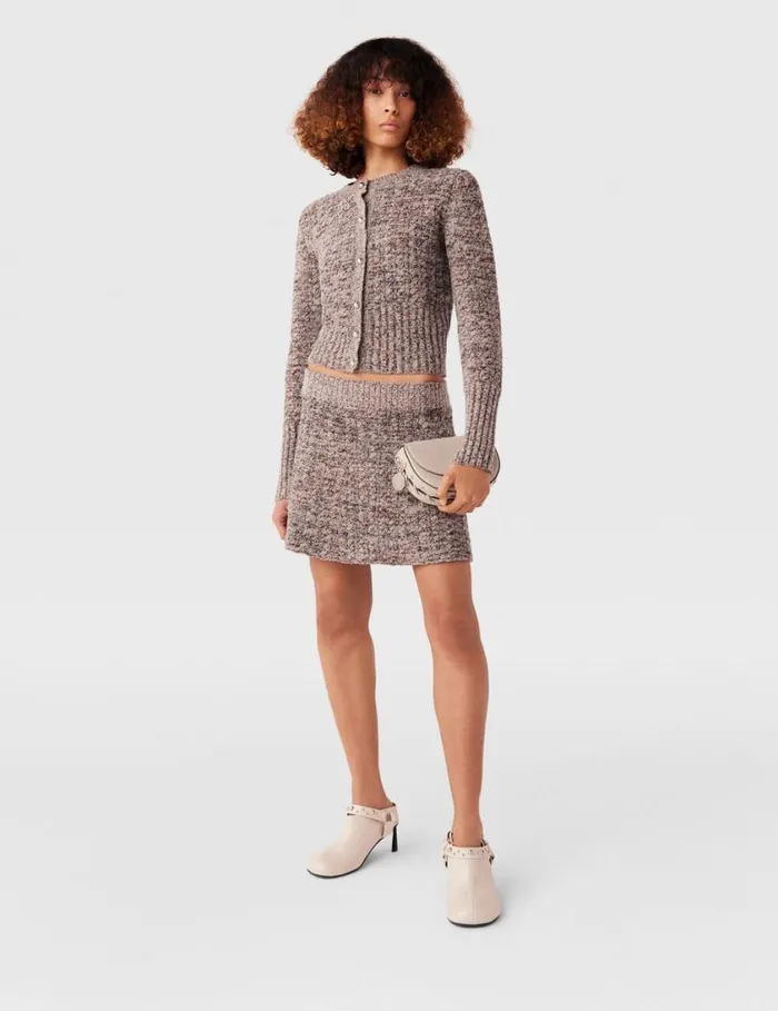 Women Ribbed Chunky Knit Mini Skirt Mottled Grey Stella McCartney Knitwear Women Ribbed Chunky Knit Mini Skirt Mottled Grey Stella McCartney Knitwear