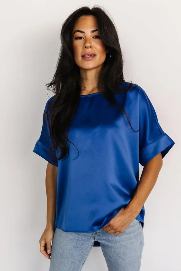 Women Rory Satin Top Cobalt Baltic Born Blouses and Shirts