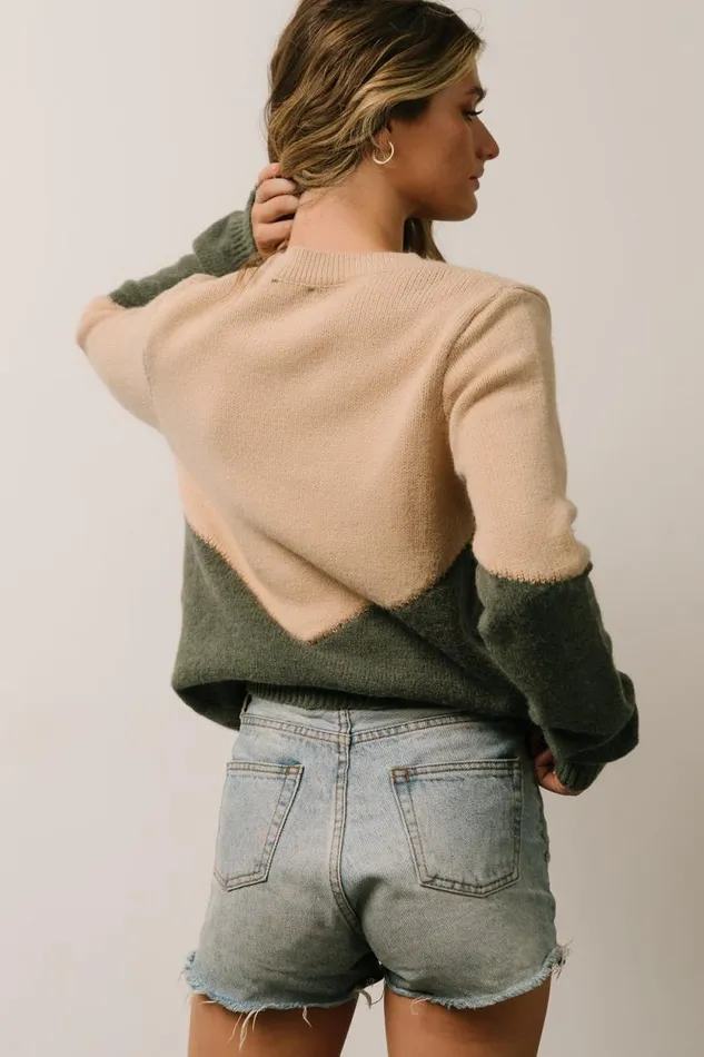 Women Rowen Color Block Sweater Natural Green Baltic Born Sweaters