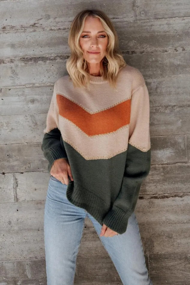 Women Rowen Color Block Sweater Natural Green Baltic Born Sweaters