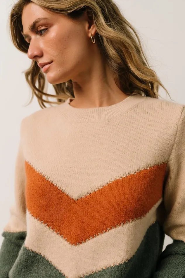 Women Rowen Color Block Sweater Natural Green Baltic Born Sweaters