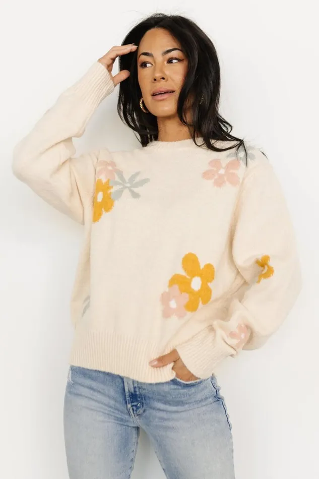 Women Roxy Sweater Cream Flower Baltic Born Sweaters