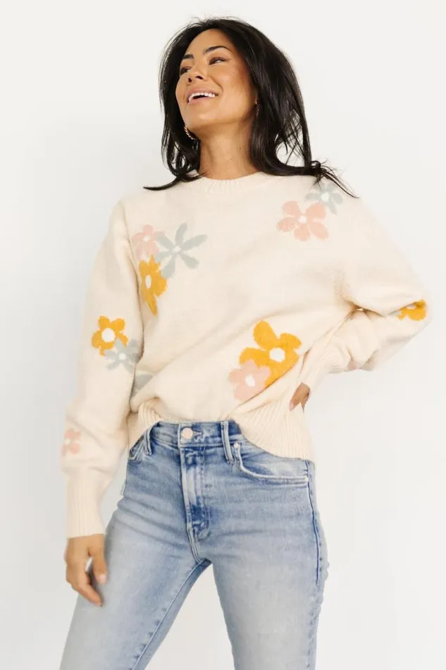 Women Roxy Sweater Cream Flower Baltic Born Sweaters Women Roxy Sweater Cream Flower Baltic Born Sweaters