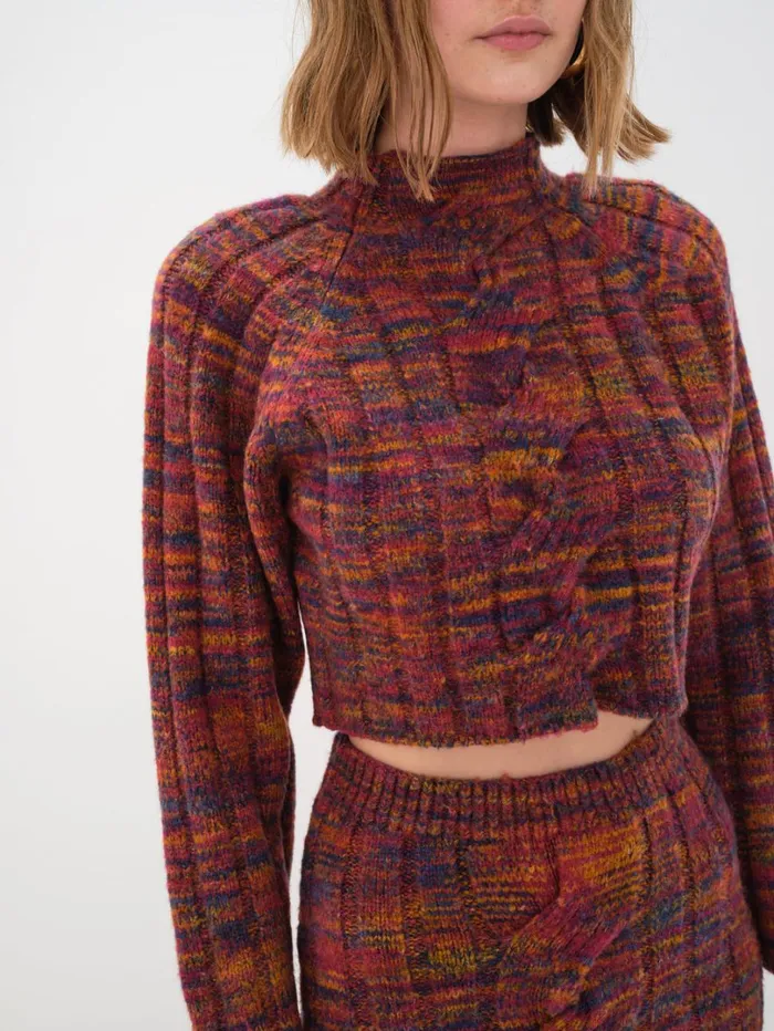 Women Ruby Cropped Turtleneck Brown For Love and Lemons Tops