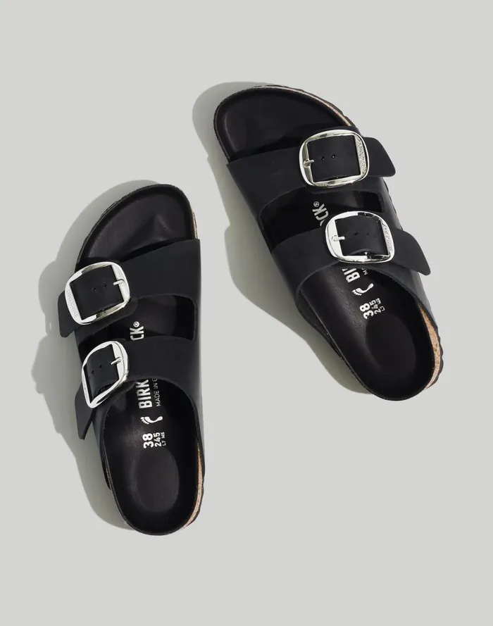 Women Sandals Madewell Birkenstock Big Buckle Arizona Sandals Black Oiled Leather