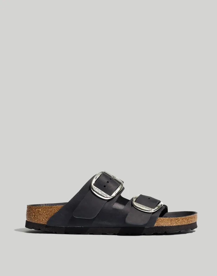 Women Sandals Madewell Birkenstock Big Buckle Arizona Sandals Black Oiled Leather