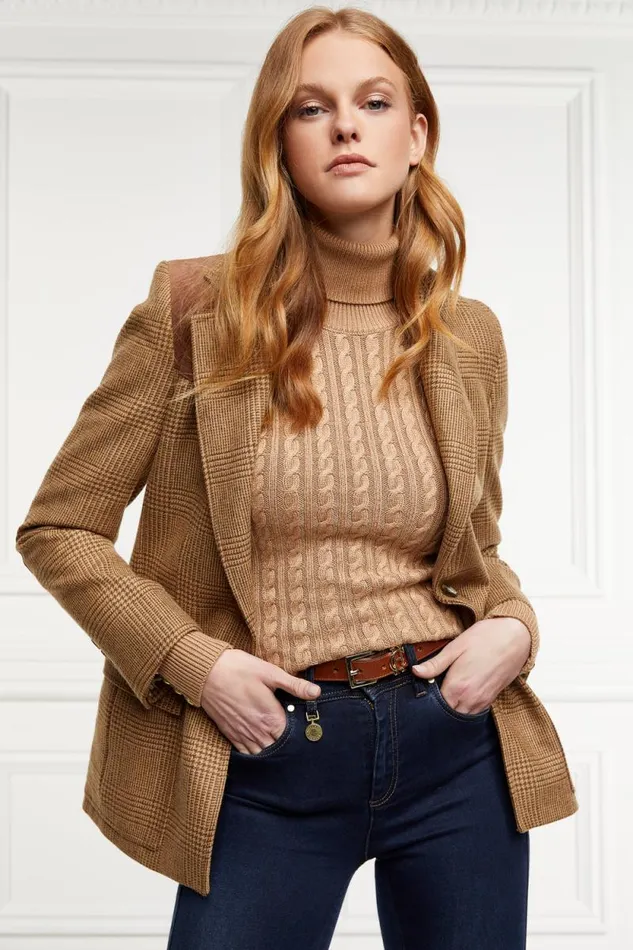 Women Seattle Roll Neck Cable Knit Dark Camel Marl Holland Cooper Knitwear