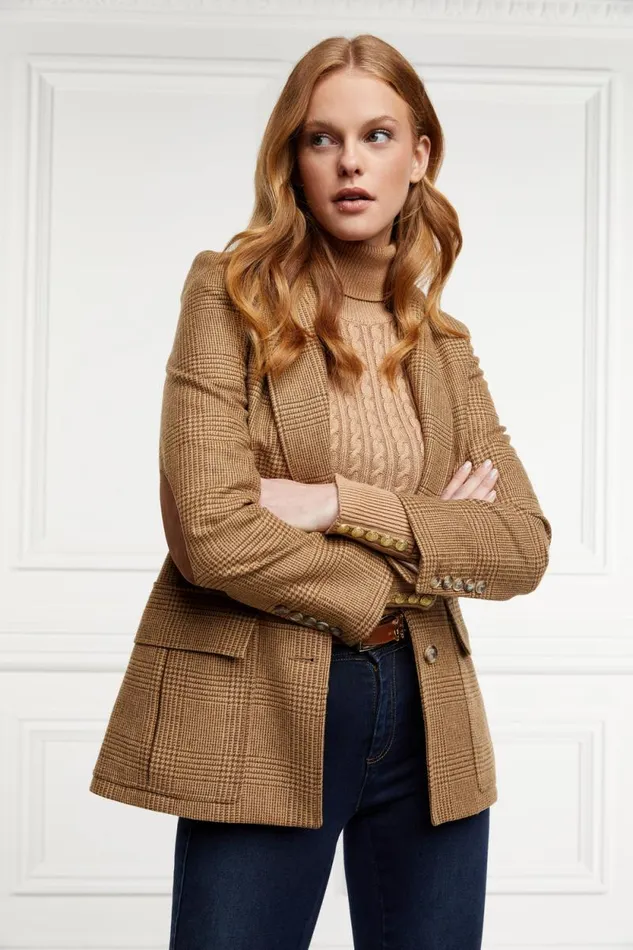 Women Seattle Roll Neck Cable Knit Dark Camel Marl Holland Cooper Knitwear