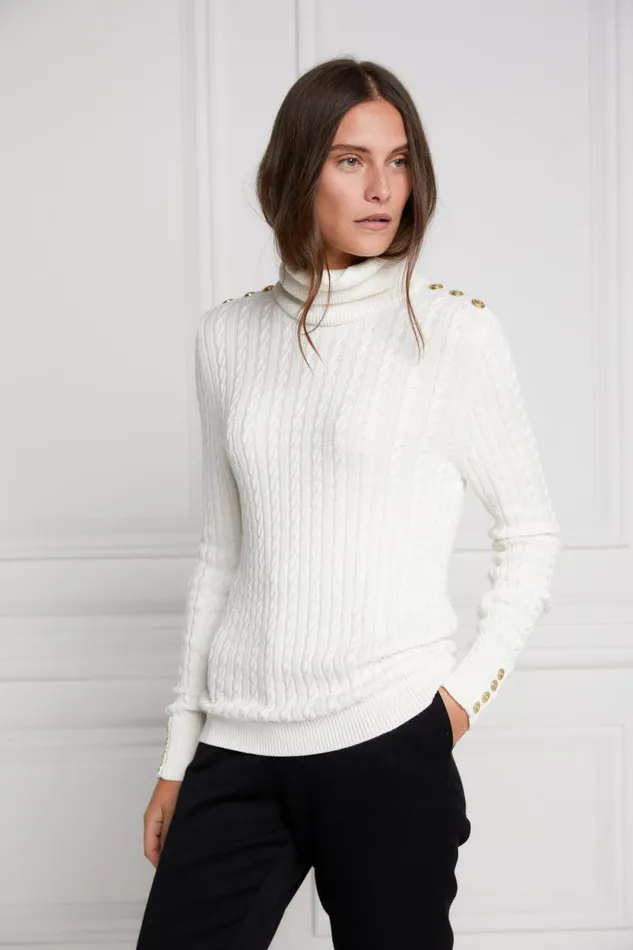 Women Seattle Roll Neck Cable Knit Winter White Holland Cooper Knitwear