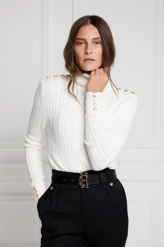 Women Seattle Roll Neck Cable Knit Winter White Holland Cooper Knitwear Women Seattle Roll Neck Cable Knit Winter White Holland Cooper Knitwear