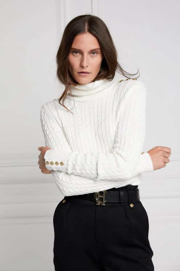 Women Seattle Roll Neck Cable Knit Winter White Holland Cooper Knitwear Women Seattle Roll Neck Cable Knit Winter White Holland Cooper Knitwear