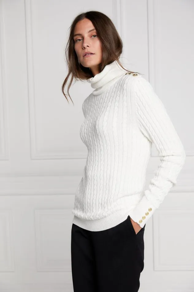 Women Seattle Roll Neck Cable Knit Winter White Holland Cooper Knitwear Women Seattle Roll Neck Cable Knit Winter White Holland Cooper Knitwear