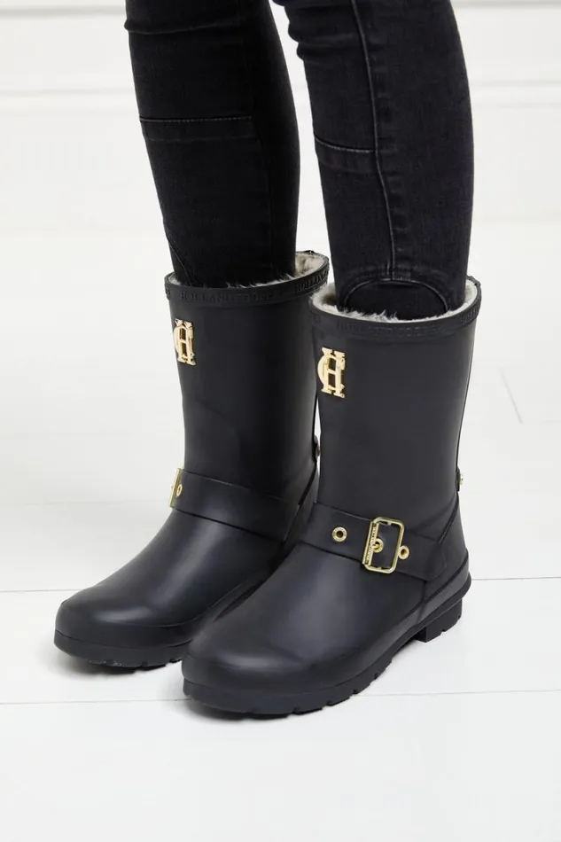 Women Sherpa Lined Chelsea Wellington Matte Black Holland Cooper Wellington Boots