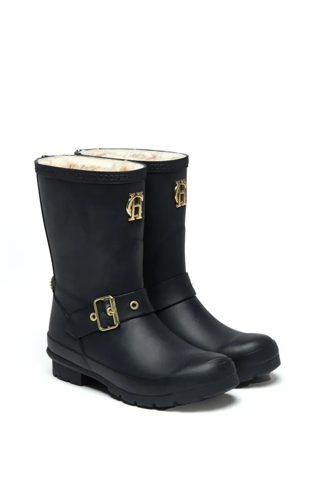 Women Sherpa Lined Chelsea Wellington Matte Black Holland Cooper Wellington Boots