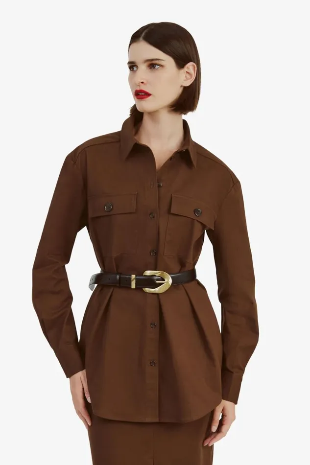 Women Shirts and Blouses Bardot Tybi Cotton Shirt In Chocolate Chocolate Women Shirts and Blouses Bardot Tybi Cotton Shirt In Chocolate Chocolate
