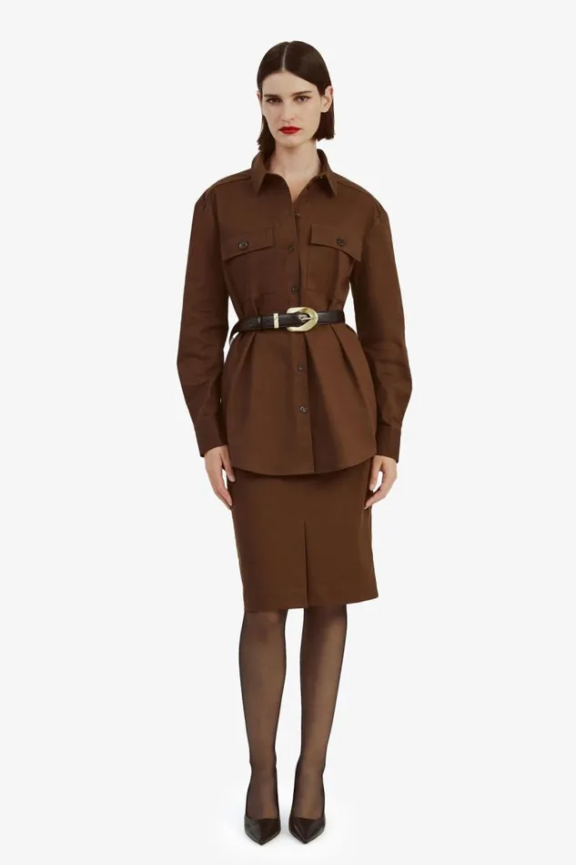 Women Shirts and Blouses Bardot Tybi Cotton Shirt In Chocolate Chocolate Women Shirts and Blouses Bardot Tybi Cotton Shirt In Chocolate Chocolate