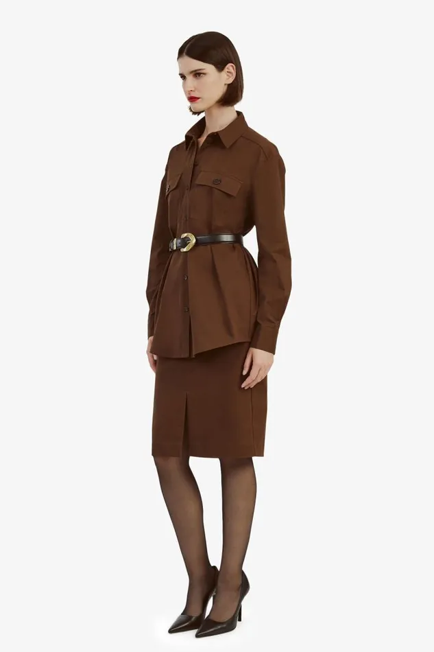 Women Shirts and Blouses Bardot Tybi Cotton Shirt In Chocolate Chocolate Women Shirts and Blouses Bardot Tybi Cotton Shirt In Chocolate Chocolate