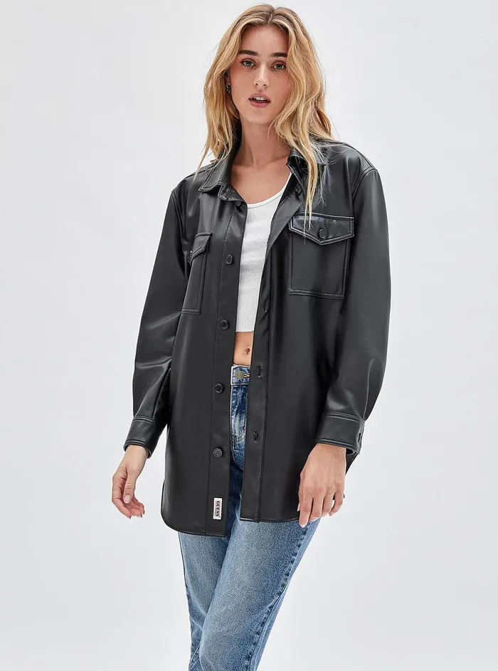 Women Shirts GUESS Guess Originals Black Nicole Faux Leather Shirt Jacket