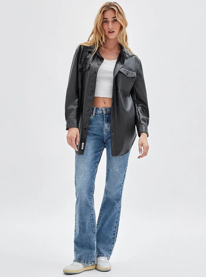 Women Shirts GUESS Guess Originals Black Nicole Faux Leather Shirt Jacket Women Shirts GUESS Guess Originals Black Nicole Faux Leather Shirt Jacket
