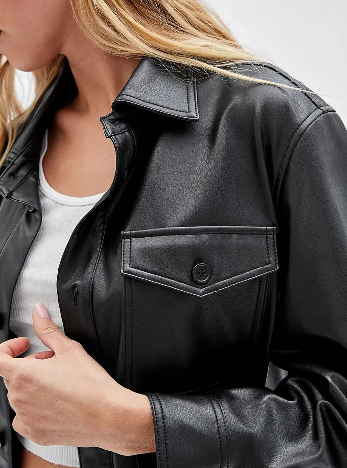 Women Shirts GUESS Guess Originals Black Nicole Faux Leather Shirt Jacket Women Shirts GUESS Guess Originals Black Nicole Faux Leather Shirt Jacket