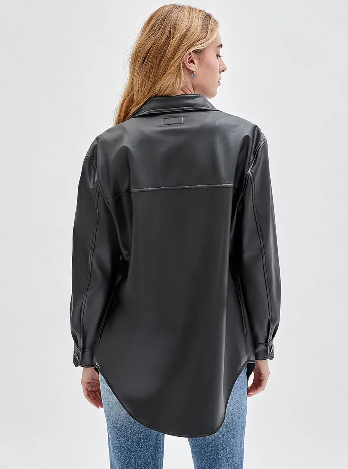 Women Shirts GUESS Guess Originals Black Nicole Faux Leather Shirt Jacket Women Shirts GUESS Guess Originals Black Nicole Faux Leather Shirt Jacket