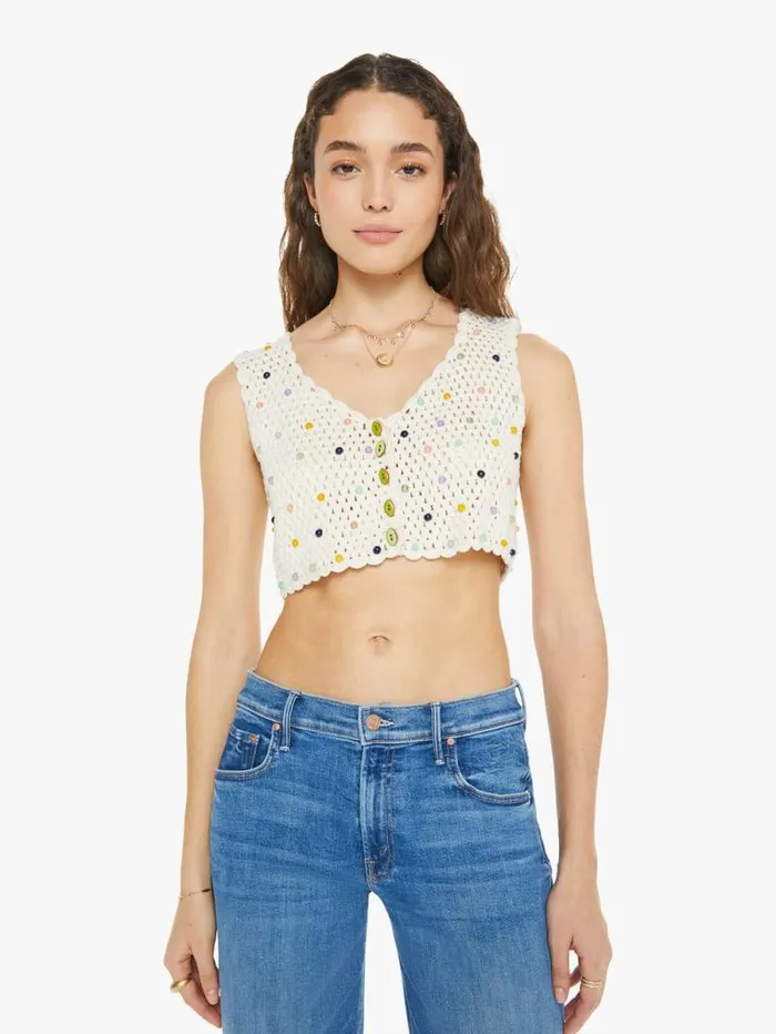 Women Shirts Mother Denim Ludi Pearl Beaded Crochet Top Ivory