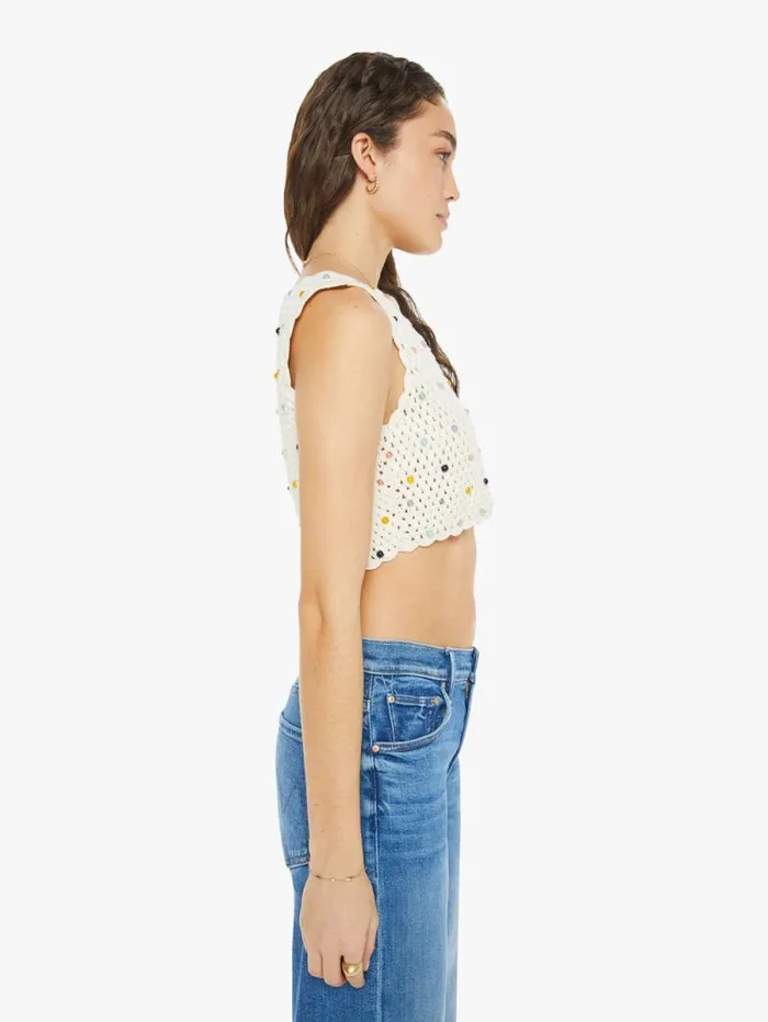 Women Shirts Mother Denim Ludi Pearl Beaded Crochet Top Ivory