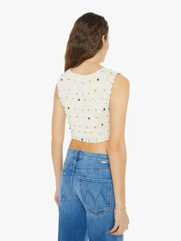 Women Shirts Mother Denim Ludi Pearl Beaded Crochet Top Ivory