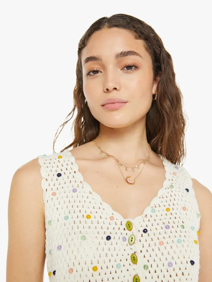 Women Shirts Mother Denim Ludi Pearl Beaded Crochet Top Ivory