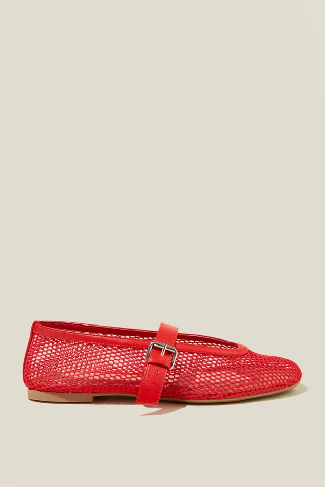 Women Shoes and Slippers Cotton On Amy Round Mary Jane Ballet Red Mesh