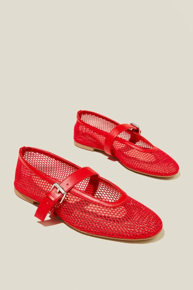 Women Shoes and Slippers Cotton On Amy Round Mary Jane Ballet Red Mesh