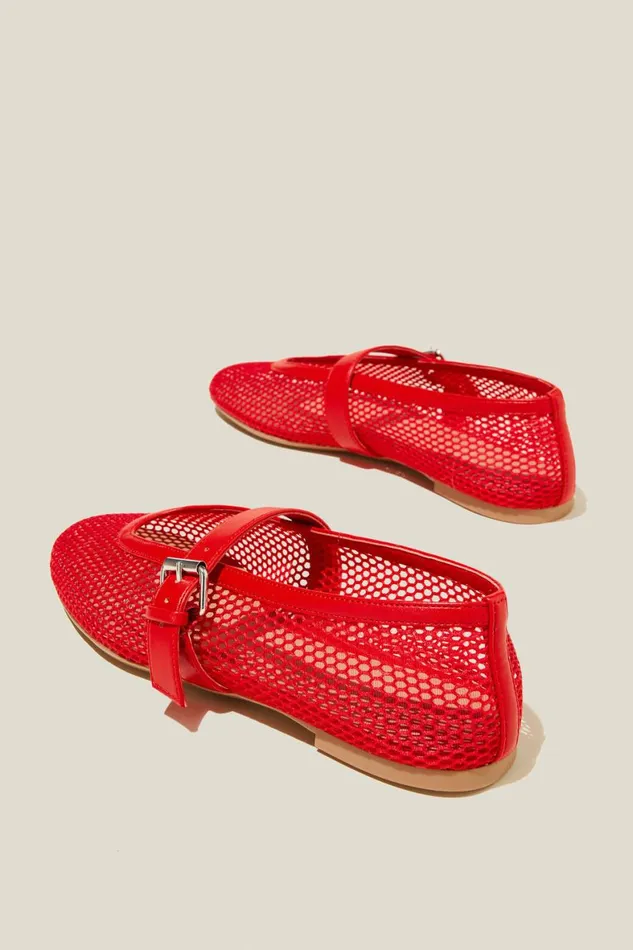 Women Shoes and Slippers Cotton On Amy Round Mary Jane Ballet Red Mesh