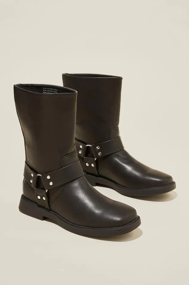 Women Shoes and Slippers Cotton On Ryder Biker Boot Black Vegan Leather