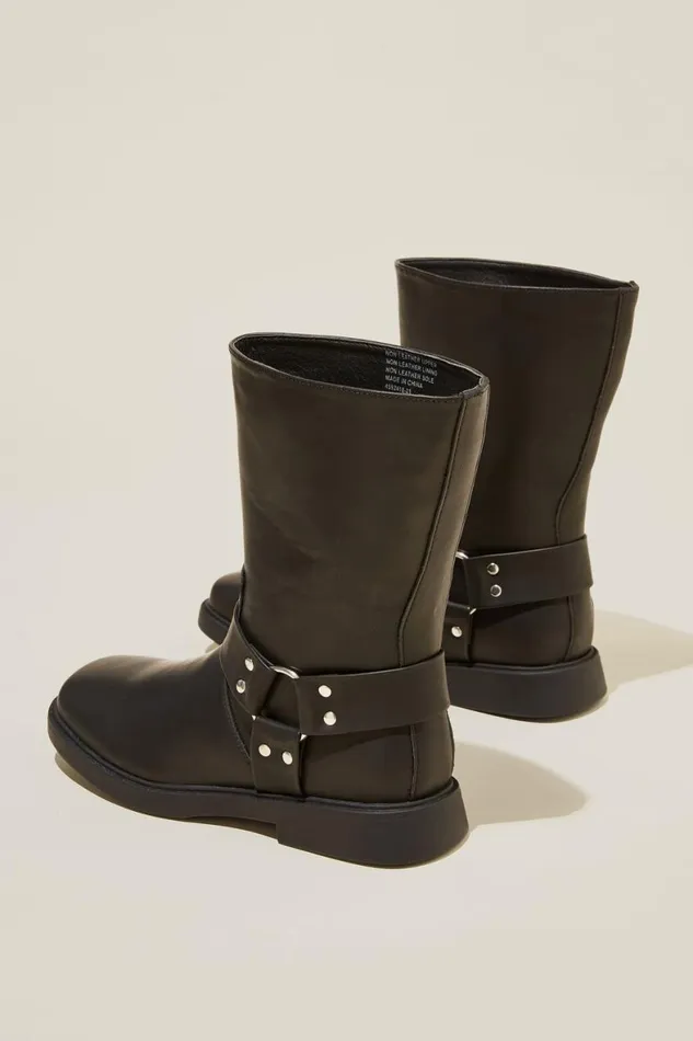 Women Shoes and Slippers Cotton On Ryder Biker Boot Black Vegan Leather