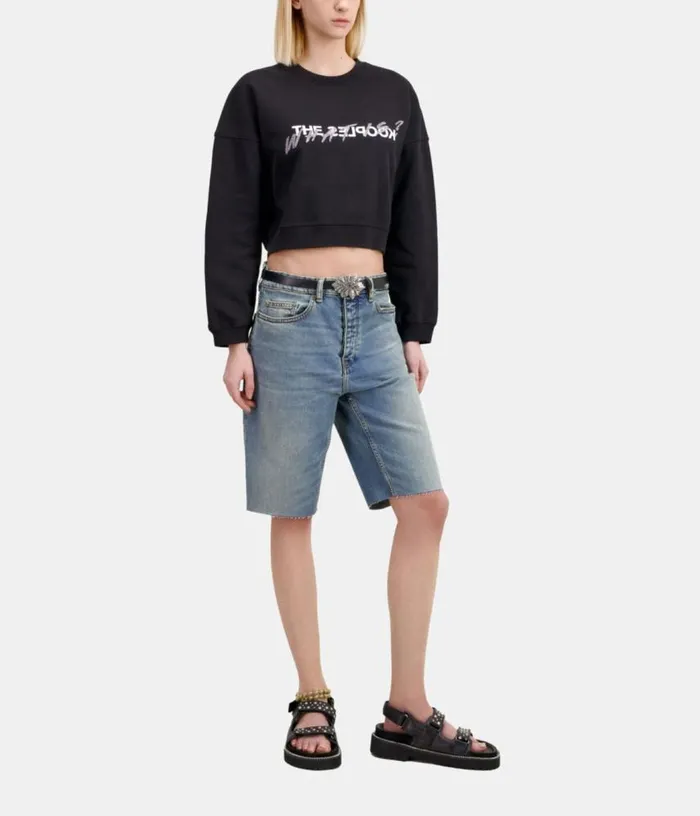 Women Short Black What Is Sweatshirt With Rhinestones THE KOOPLES Sweatshirts Women Short Black What Is Sweatshirt With Rhinestones THE KOOPLES Sweatshirts
