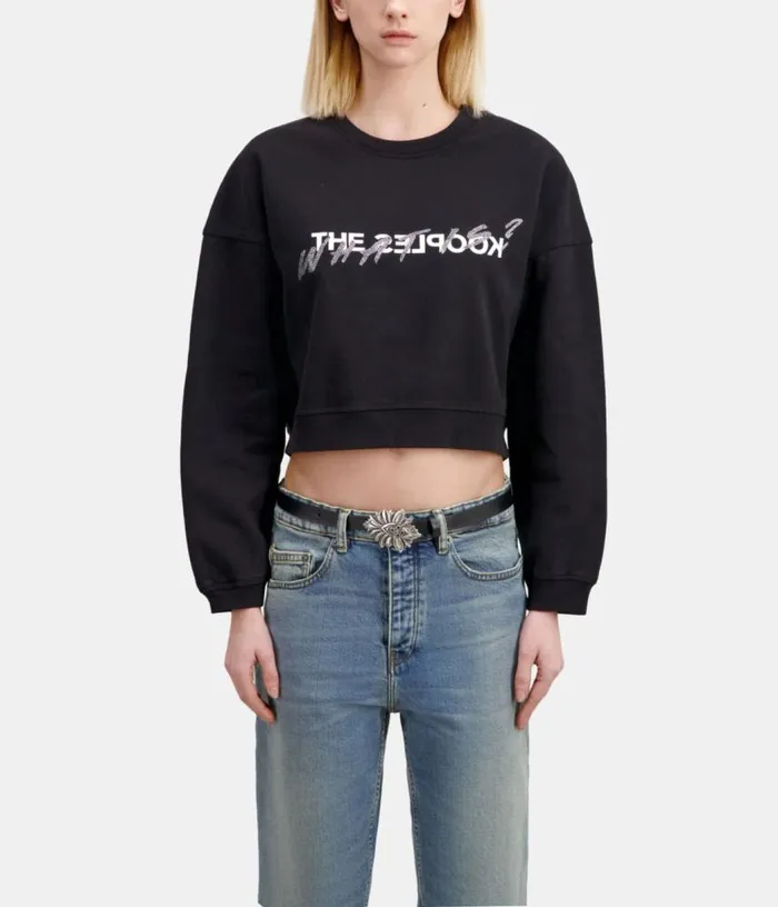 Women Short Black What Is Sweatshirt With Rhinestones THE KOOPLES Sweatshirts Women Short Black What Is Sweatshirt With Rhinestones THE KOOPLES Sweatshirts
