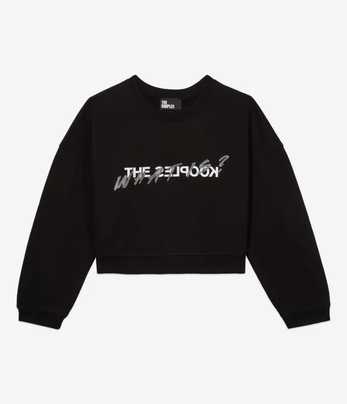 Women Short Black What Is Sweatshirt With Rhinestones THE KOOPLES Sweatshirts Women Short Black What Is Sweatshirt With Rhinestones THE KOOPLES Sweatshirts