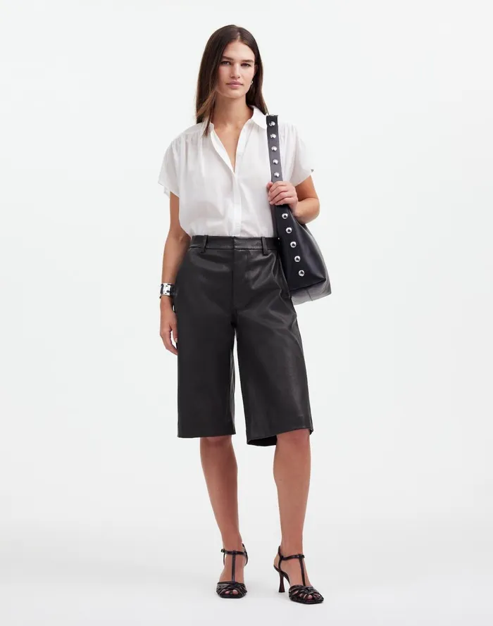 Women Shorts Madewell Stretch Leather Culottes True Black