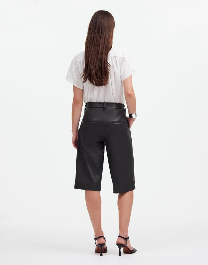 Women Shorts Madewell Stretch Leather Culottes True Black
