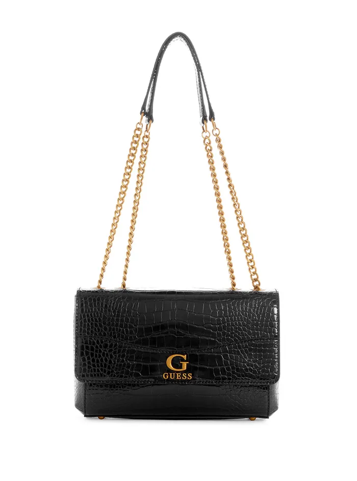 Women Shoulder Bag GUESS Black Nell Croco Crossbody Bag