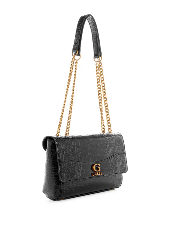 Women Shoulder Bag GUESS Black Nell Croco Crossbody Bag