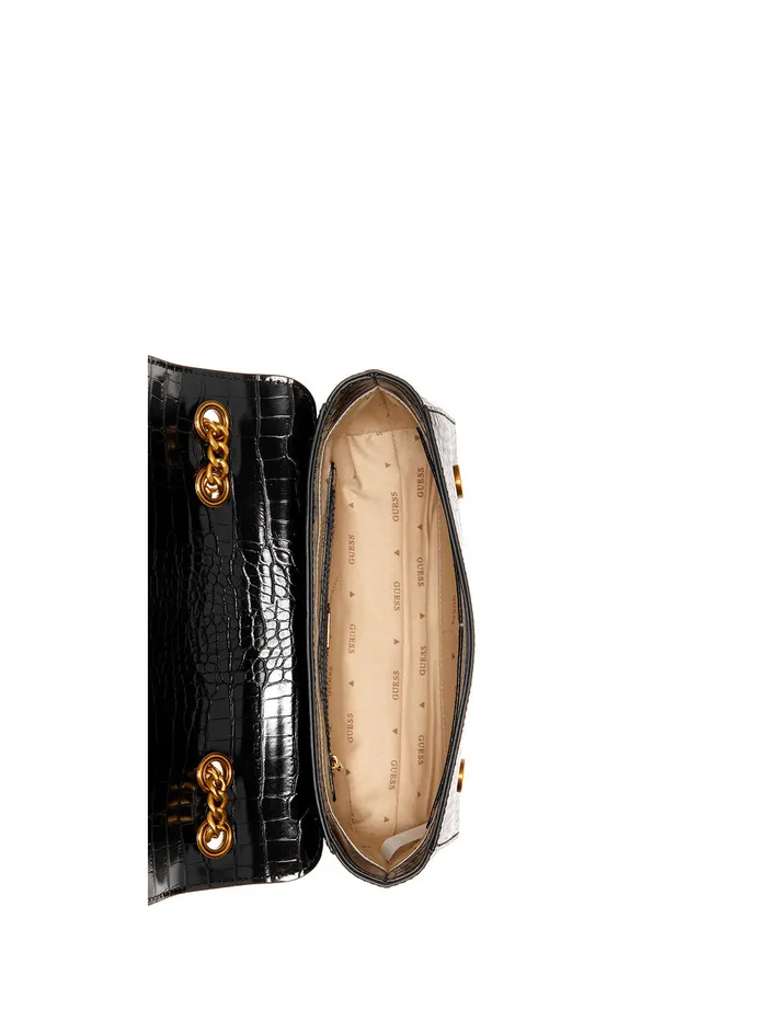 Women Shoulder Bag GUESS Black Nell Croco Crossbody Bag