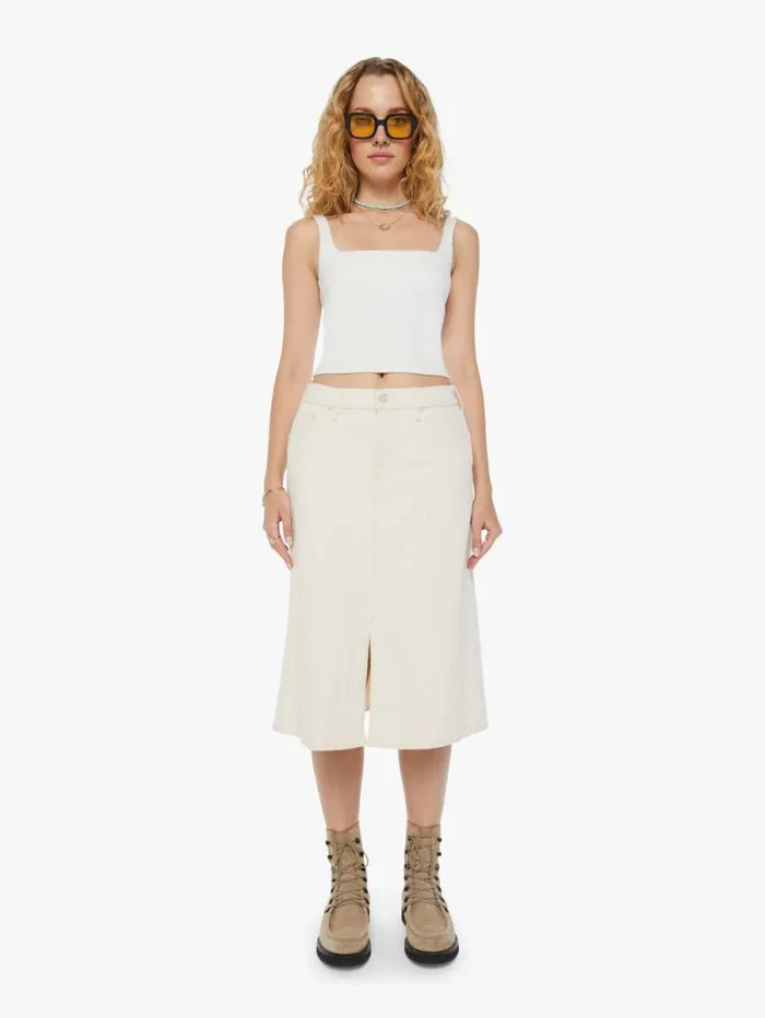 Women Skirts and Dresses Mother Denim The Down Low Spinner Midi White natural