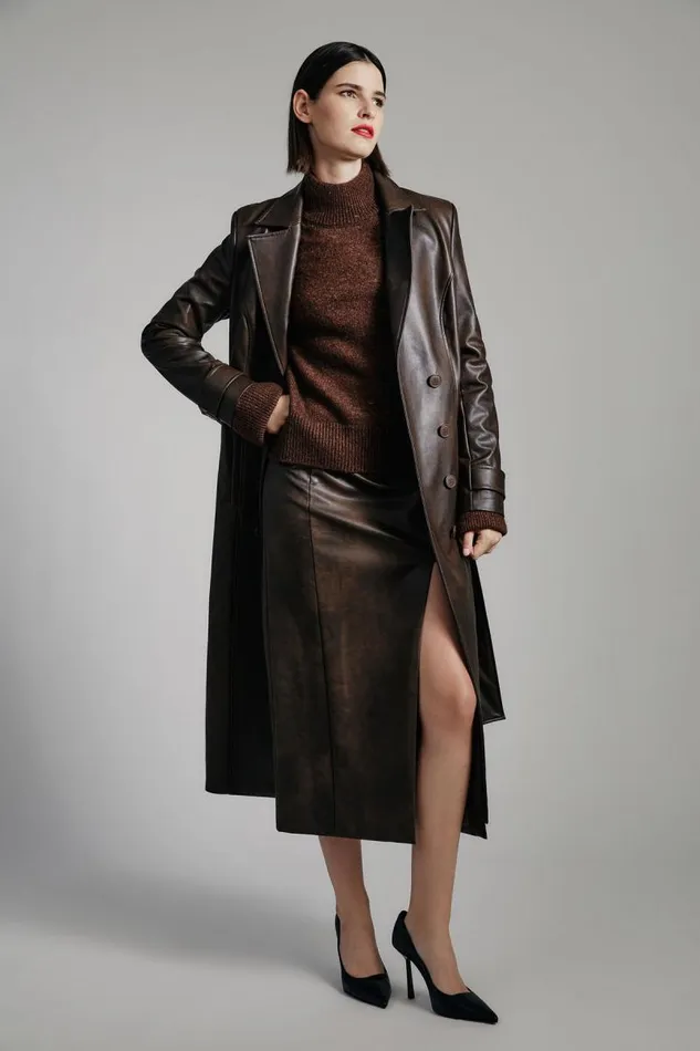 Women Skirts Bardot Dante Vegan Leather Midi Skirt In Dark Chocolate Dark Chocolate