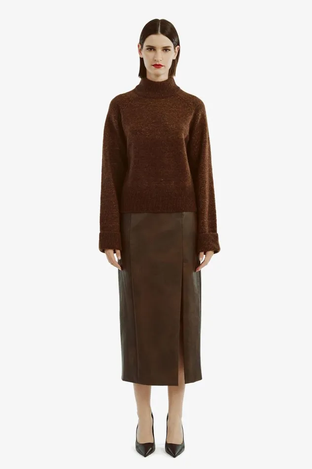 Women Skirts Bardot Dante Vegan Leather Midi Skirt In Dark Chocolate Dark Chocolate