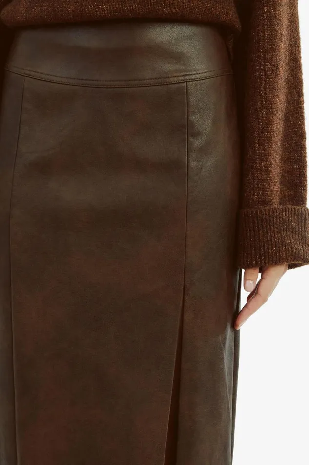 Women Skirts Bardot Dante Vegan Leather Midi Skirt In Dark Chocolate Dark Chocolate