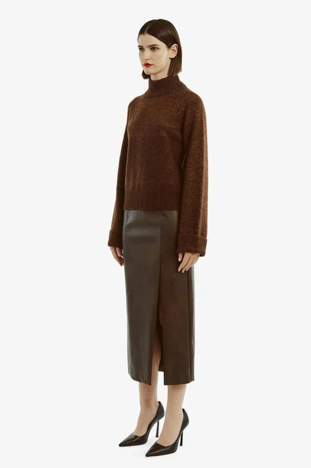 Women Skirts Bardot Dante Vegan Leather Midi Skirt In Dark Chocolate Dark Chocolate