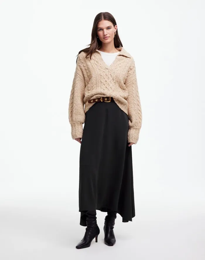 Women Skirts Madewell Asymmetric Midi Skirt True Black